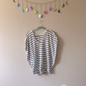 Black and white oversized sheer(ish) top